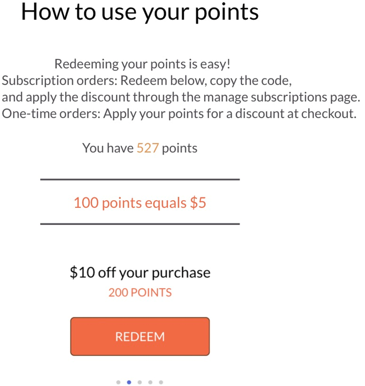 Redeeming and applying rewards points towards subscription orders (via ...
